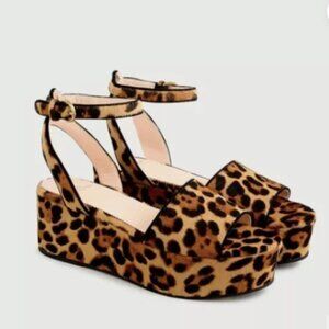 J. Crew Leopard Calf Hair Platform Sandals